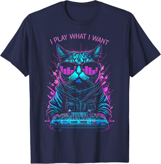 House Cat DJ I Play What I Want Rave EDM Music Equalizer Women T-Shirt - T-Shirt | Navy