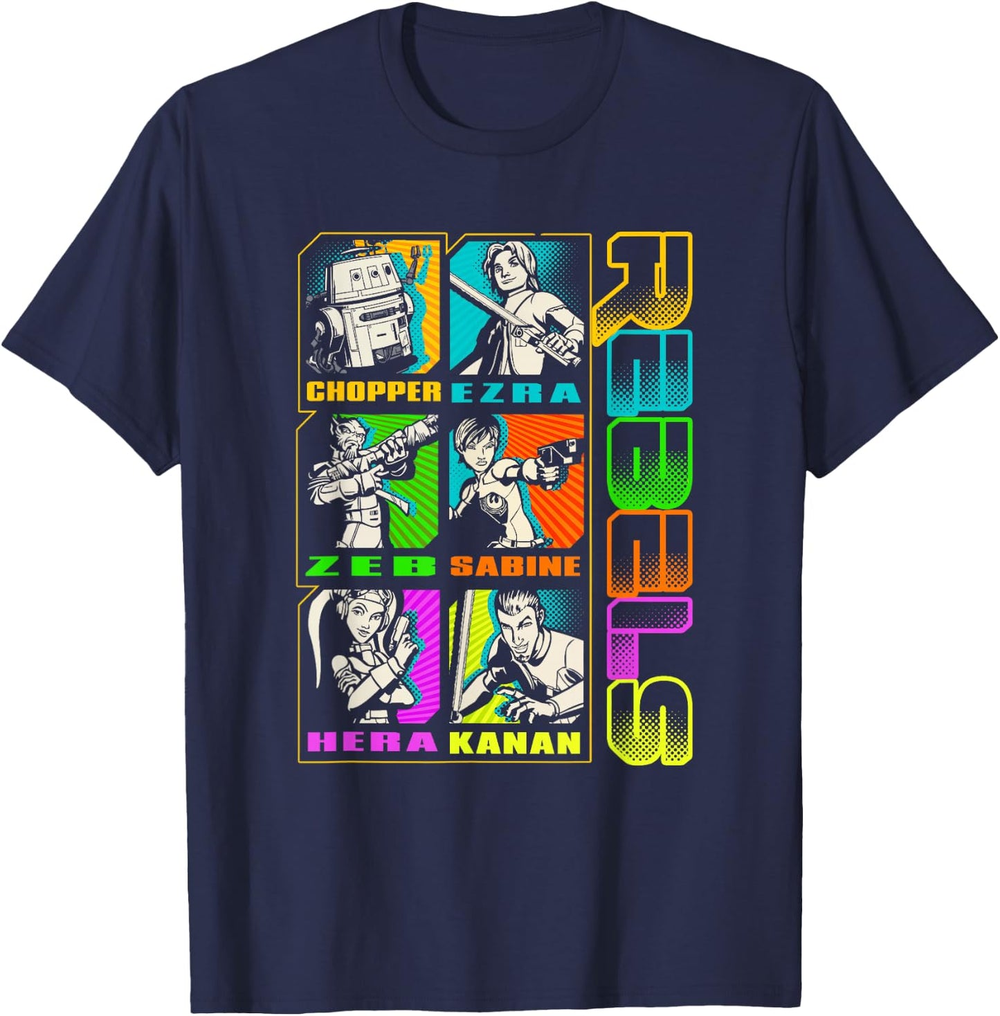 Star Wars Rebels Vintage Stacked Character Panels Mashup T-Shirt - T-Shirt | Navy
