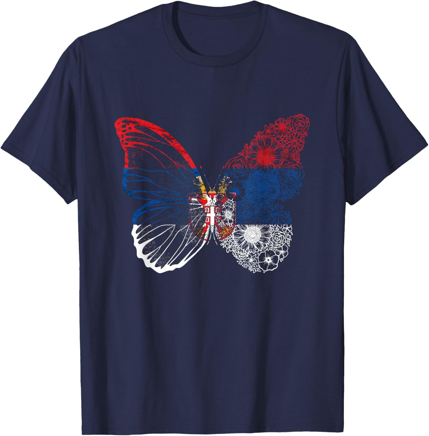 Serbian Flag Serbian Pride Serbian Roots Serbia Butterfly T-Shirt - T-Shirt | Navy