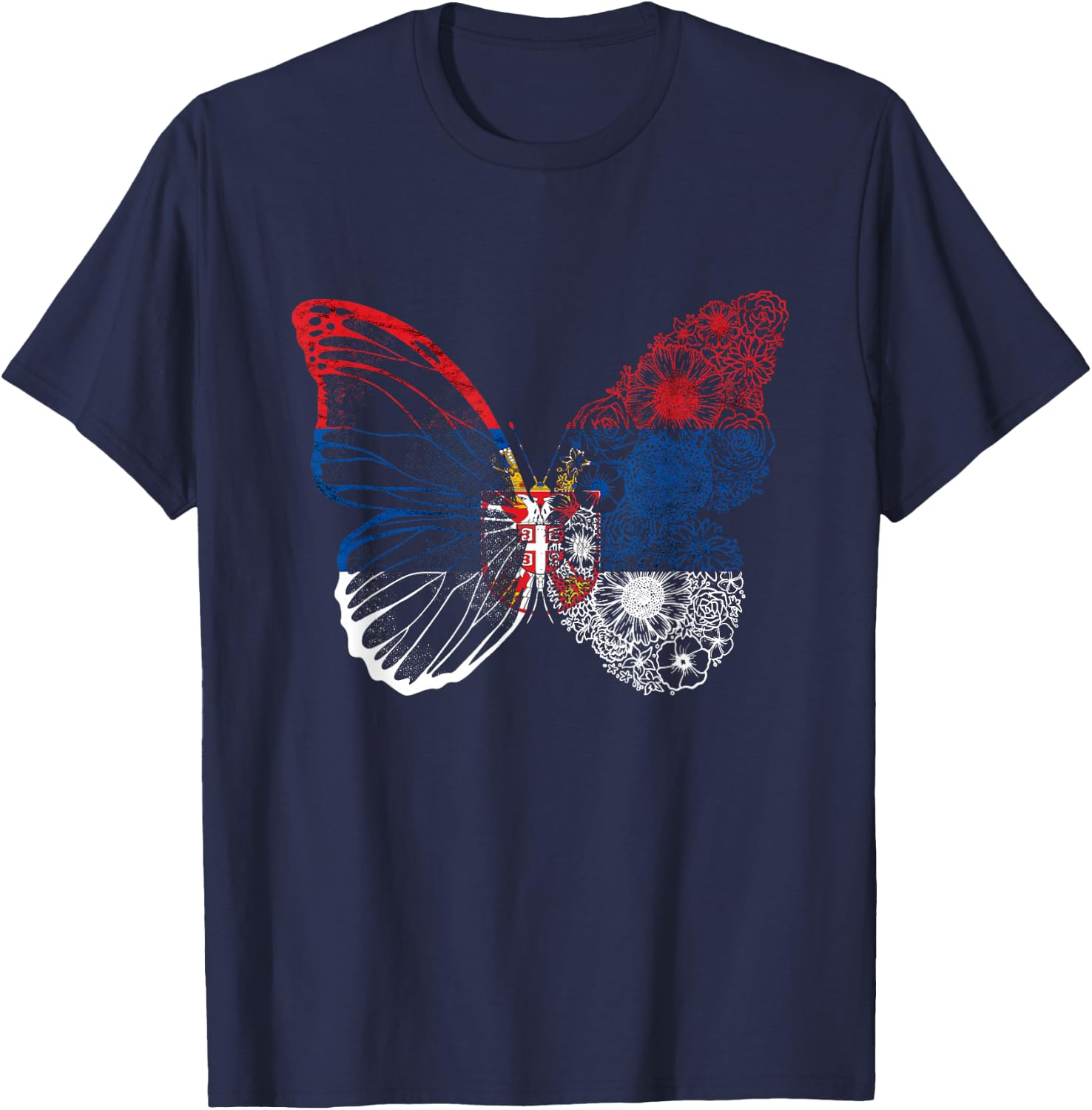 Serbian Flag Serbian Pride Serbian Roots Serbia Butterfly T-Shirt - T-Shirt | Navy