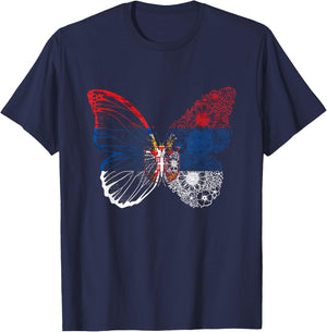 Serbian Flag Serbian Pride Serbian Roots Serbia Butterfly T-Shirt - T-Shirt | Navy