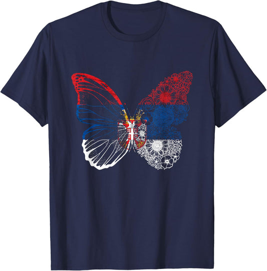 Serbian Flag Serbian Pride Serbian Roots Serbia Butterfly T-Shirt - T-Shirt | Navy