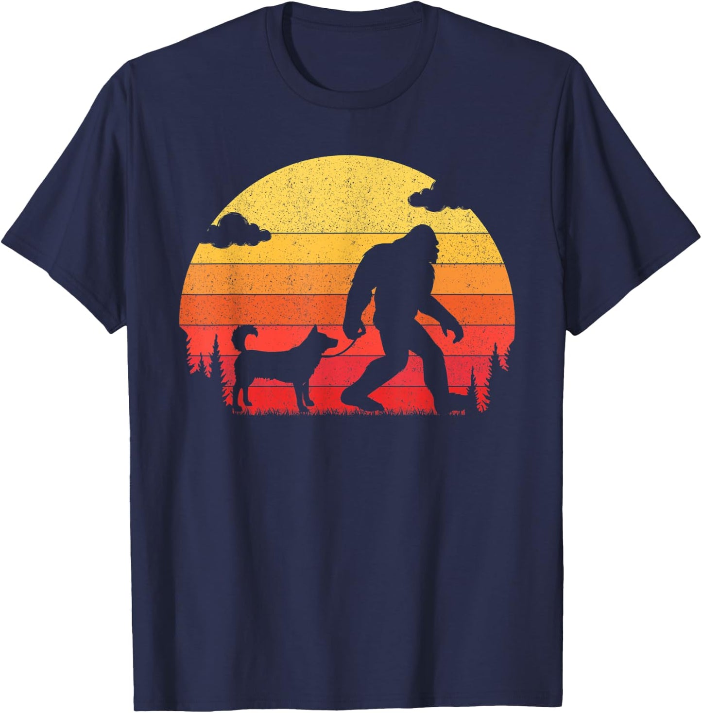 Retro Bigfoot Silhouette Walking Siberian Husky Dog Women Kids T-Shirt - T-Shirt | Navy