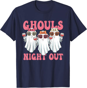 Ghouls Night Out Spooky Women Halloween Party Wine Ghosts T-Shirt - T-Shirt | Navy