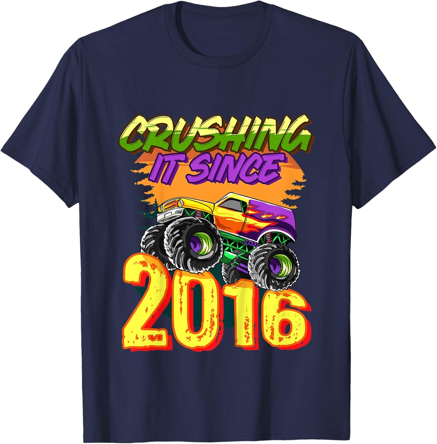 Kids Monster Truck Crushing It Since 2016 Kids Birthday Party T-Shirt - T-Shirt | Navy