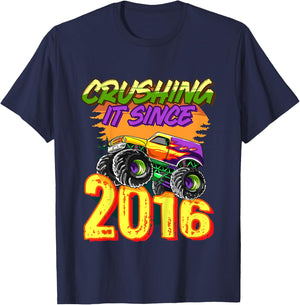 Kids Monster Truck Crushing It Since 2016 Kids Birthday Party T-Shirt - T-Shirt | Navy
