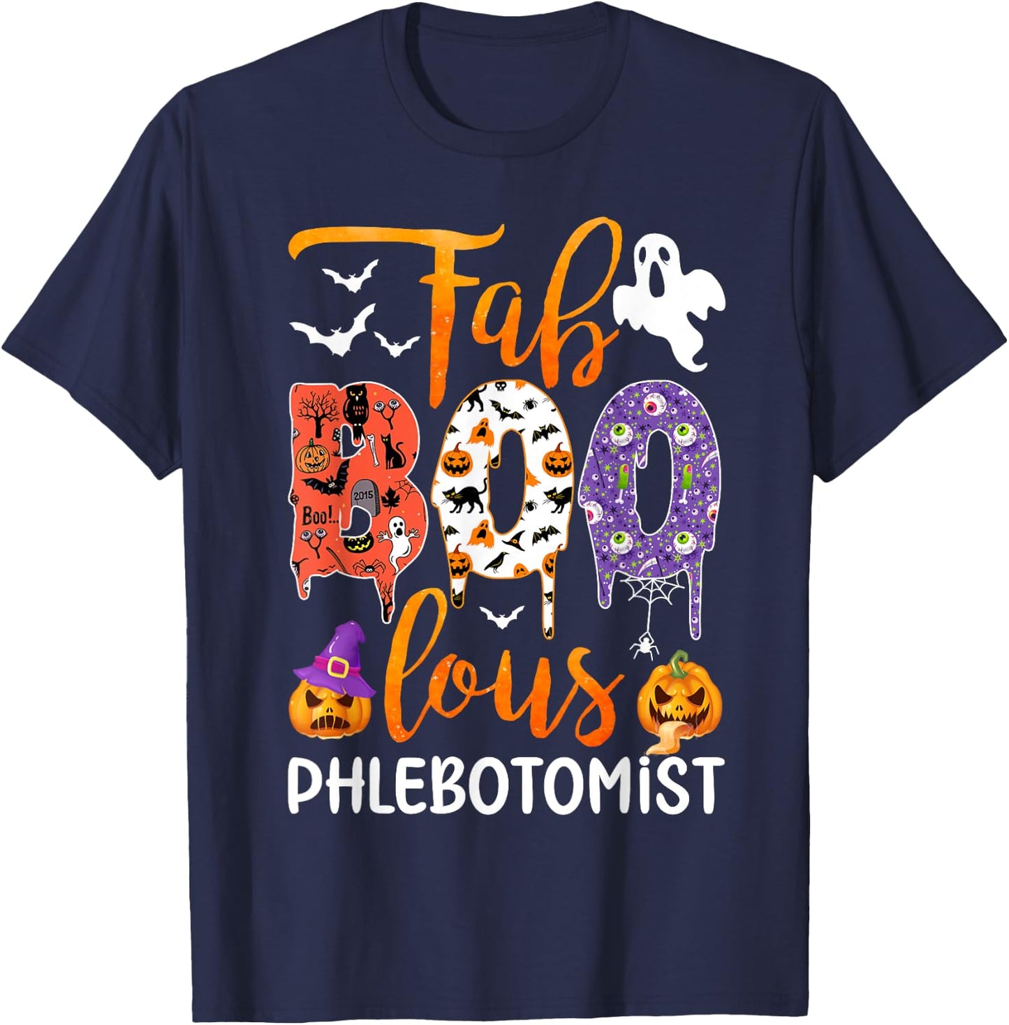 Fab Boo Lous Phlebotomist Boo Ghost Halloween Phlebotomist T-Shirt - T-Shirt | Navy