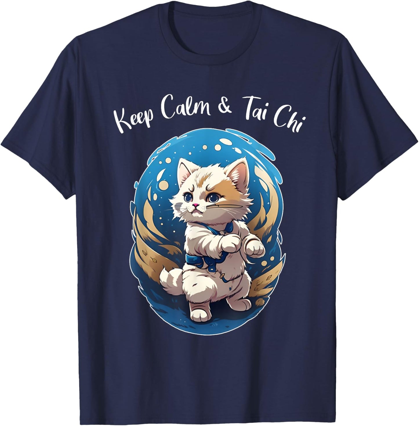 Tai Chi Cat, Keep Calm, funny Kitten, Ying Yang Balance T-Shirt - T-Shirt | Navy
