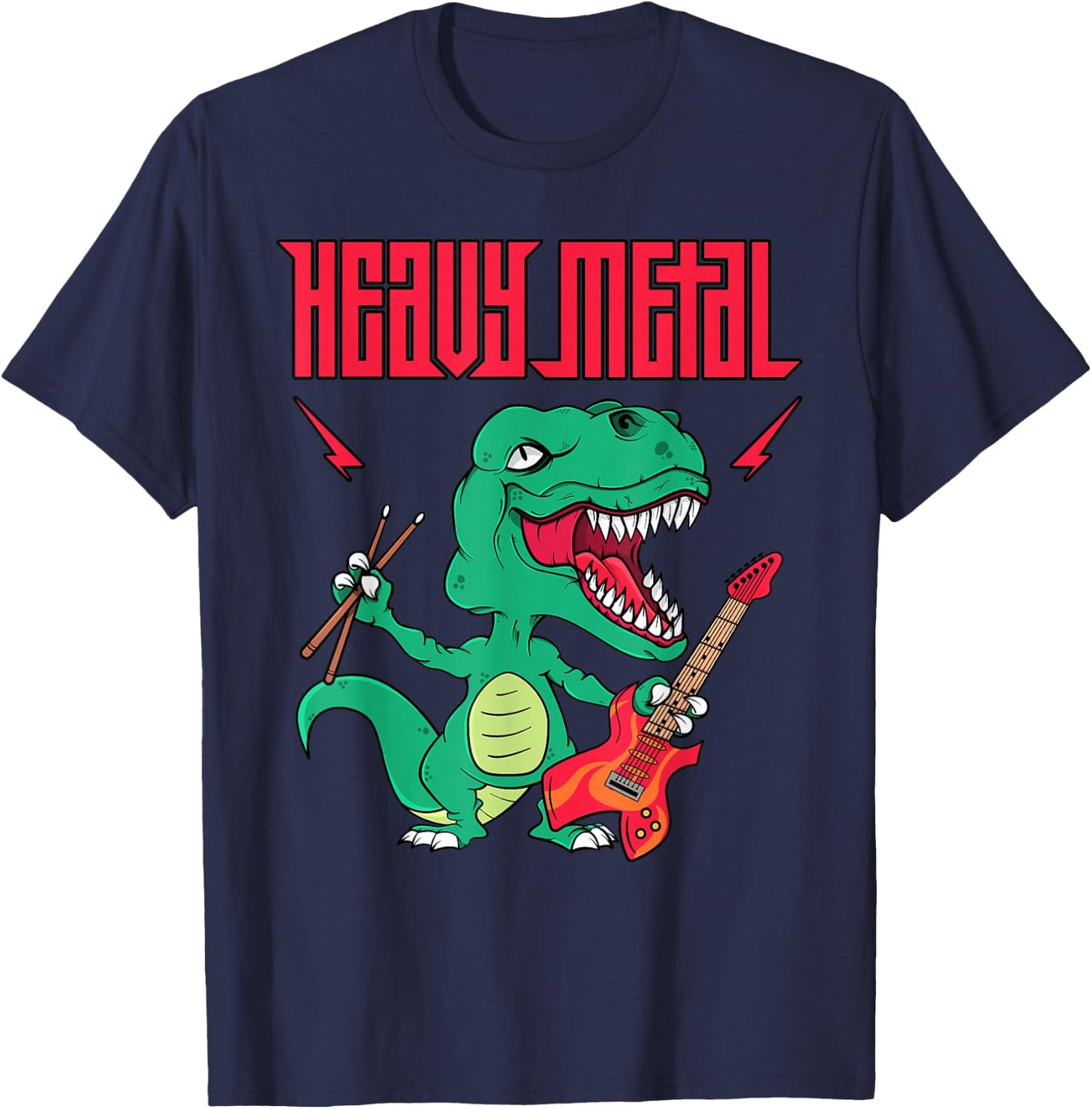 Funny Heavy Metal Dinosaur Design Women and Kids T-Shirt - T-Shirt | Navy