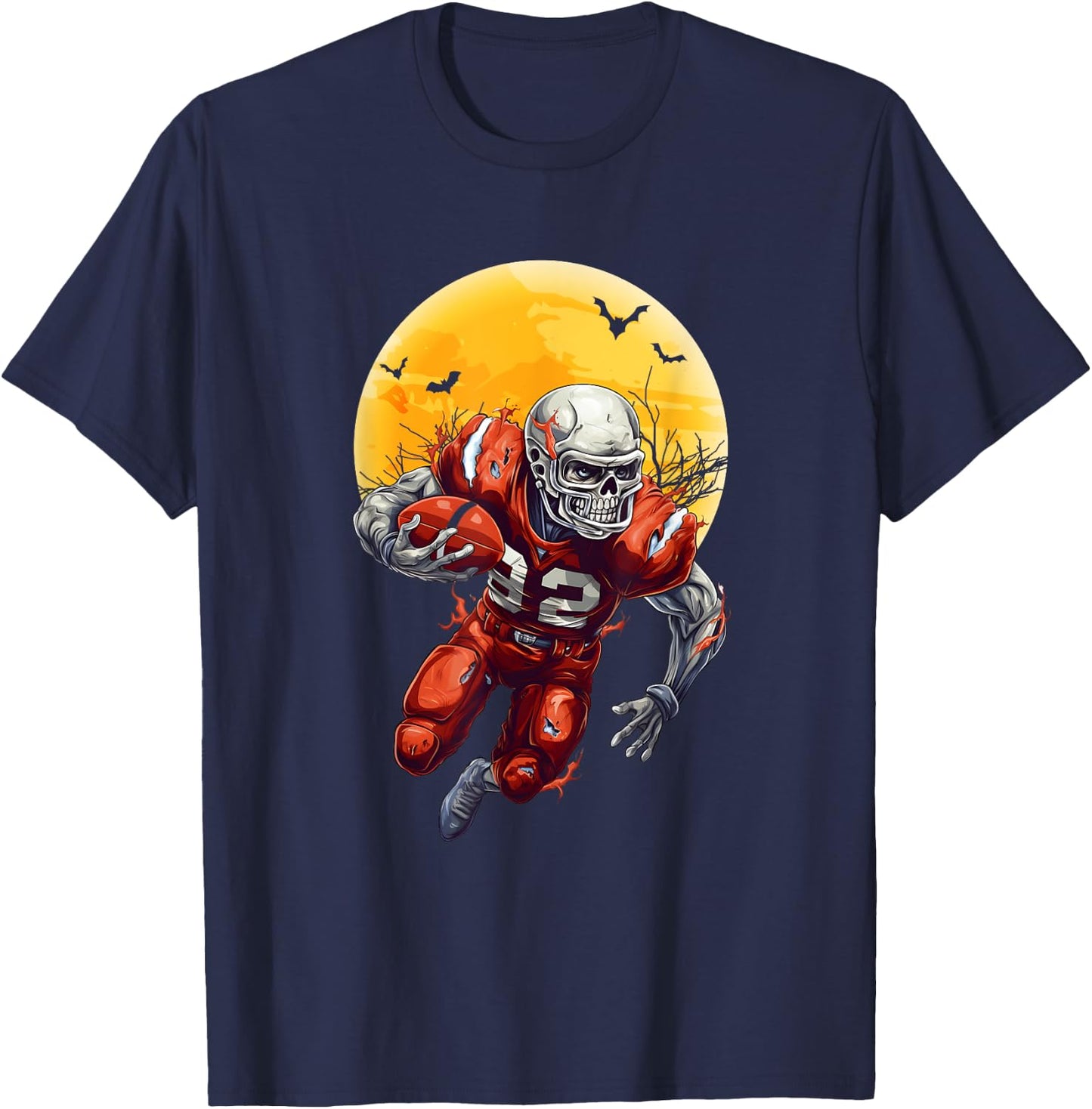 American Football Skeleton Halloween Shirt Football Fan T-Shirt - T-Shirt | Navy
