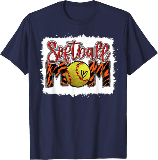 Softball Mom Tiger Print Funny Mother's Day Lovers Girl T-Shirt - T-Shirt | Navy