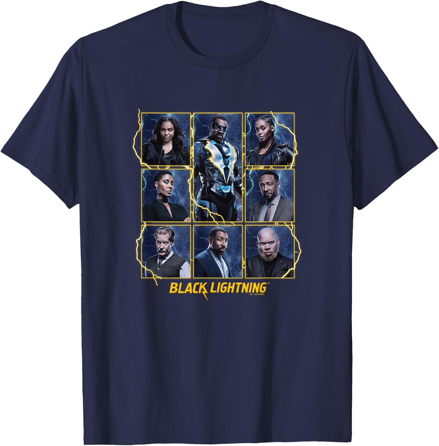Black Lightning Super Hero Character Lightning Box Ups T-Shirt - T-Shirt | Navy