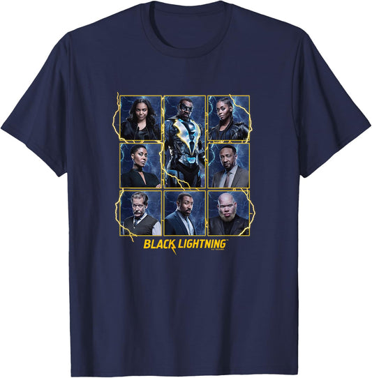 Black Lightning Super Hero Character Lightning Box Ups T-Shirt - T-Shirt | Navy