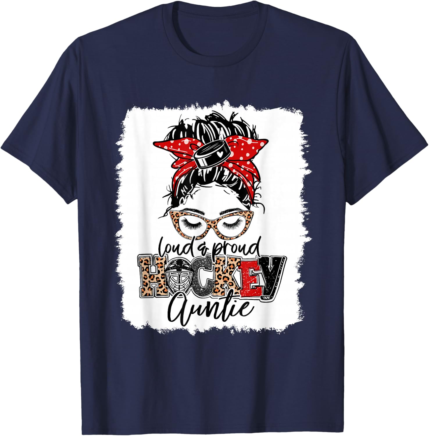 Hockey Auntie Messy Bun Aunt Game Day Matching Family T-Shirt - T-Shirt | Navy