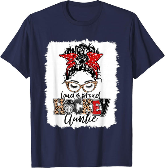 Hockey Auntie Messy Bun Aunt Game Day Matching Family T-Shirt - T-Shirt | Navy