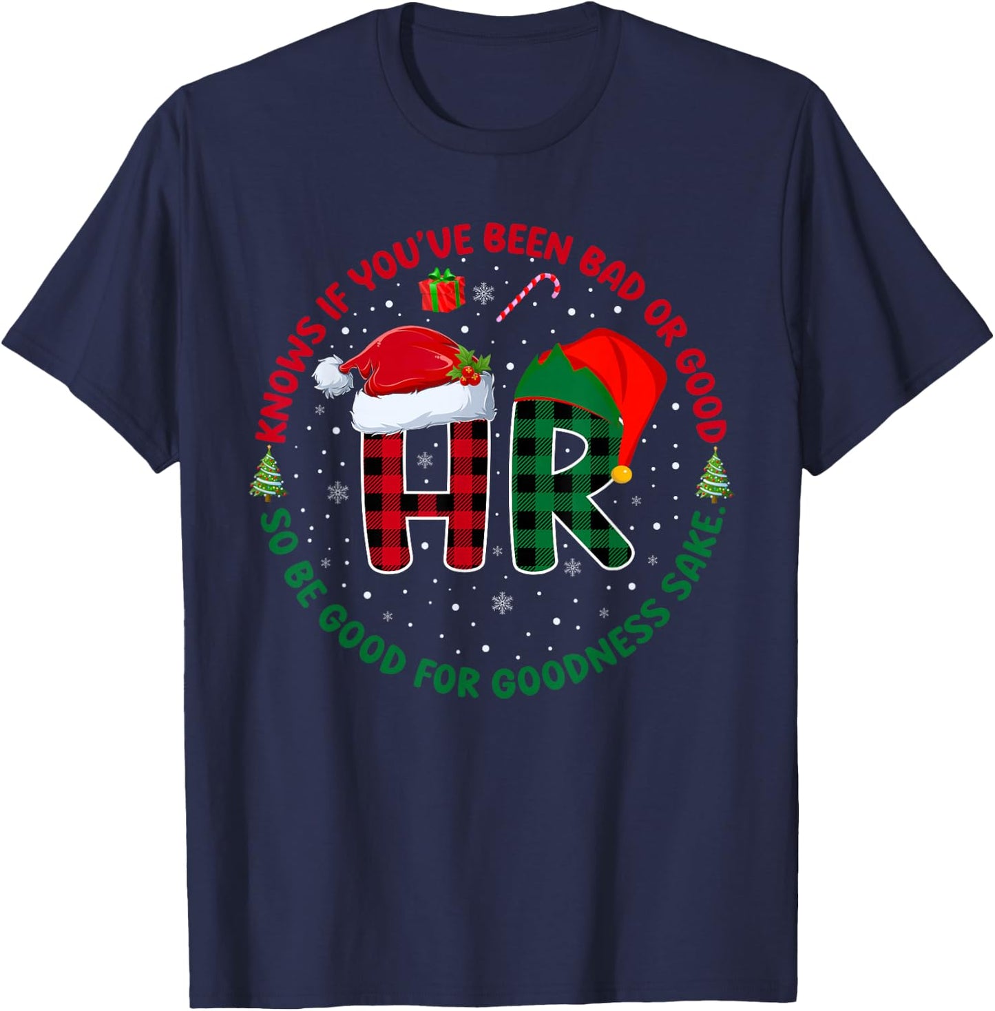 HR Knows If You've Been Bad Or Good Funny Christmas Plaid T-Shirt - T-Shirt | Navy
