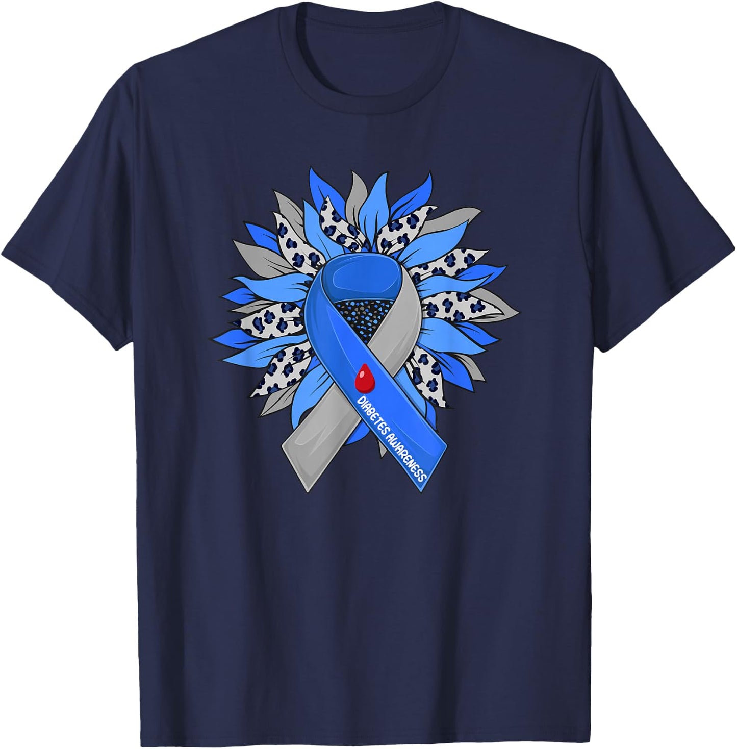 Diabetes Sunflower Type T1D T2D Diabetic Diabetes Awareness T-Shirt - T-Shirt | Navy