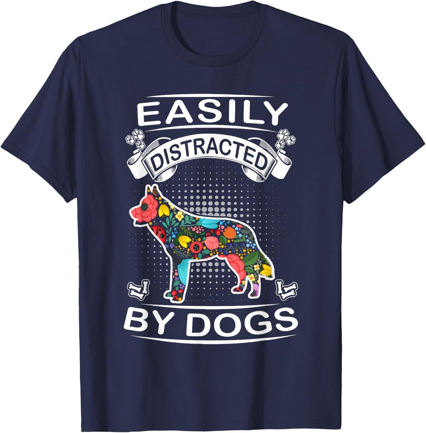 Easily Distracted By Dogs Siberian Husky Dog Lovers Puppy T-Shirt - T-Shirt | Navy