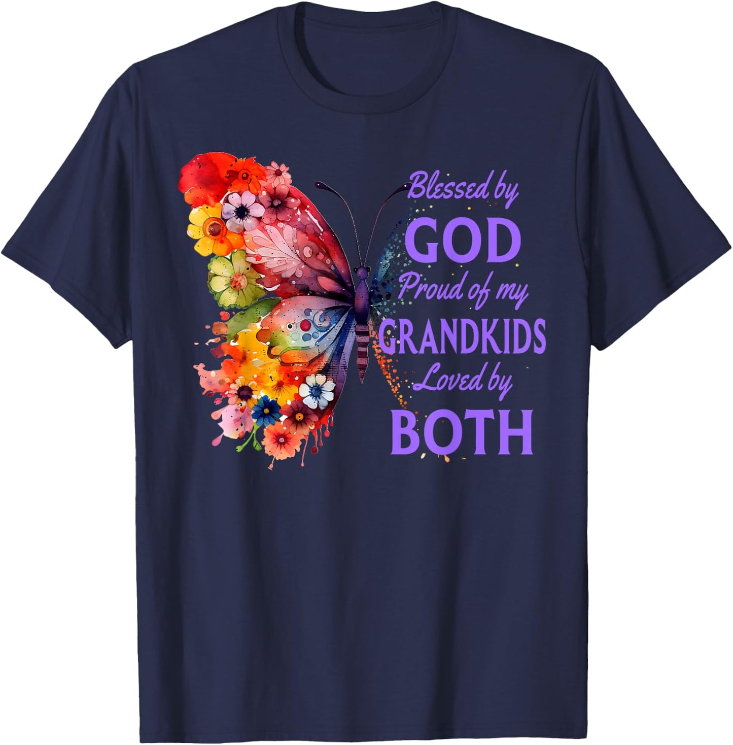 Blessed By God - Proud Of My Grandkids, Butterfly T-Shirt - T-Shirt | Navy