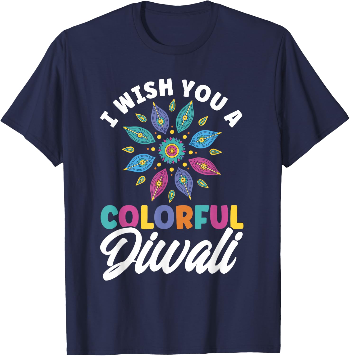 Shubh Deepalawi Colorful Diwali Diwali T-Shirt - T-Shirt | Navy