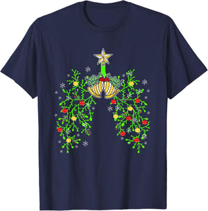 Respiratory Therapist RT Respiratory Therapy Lung Christmas T-Shirt - T-Shirt | Navy