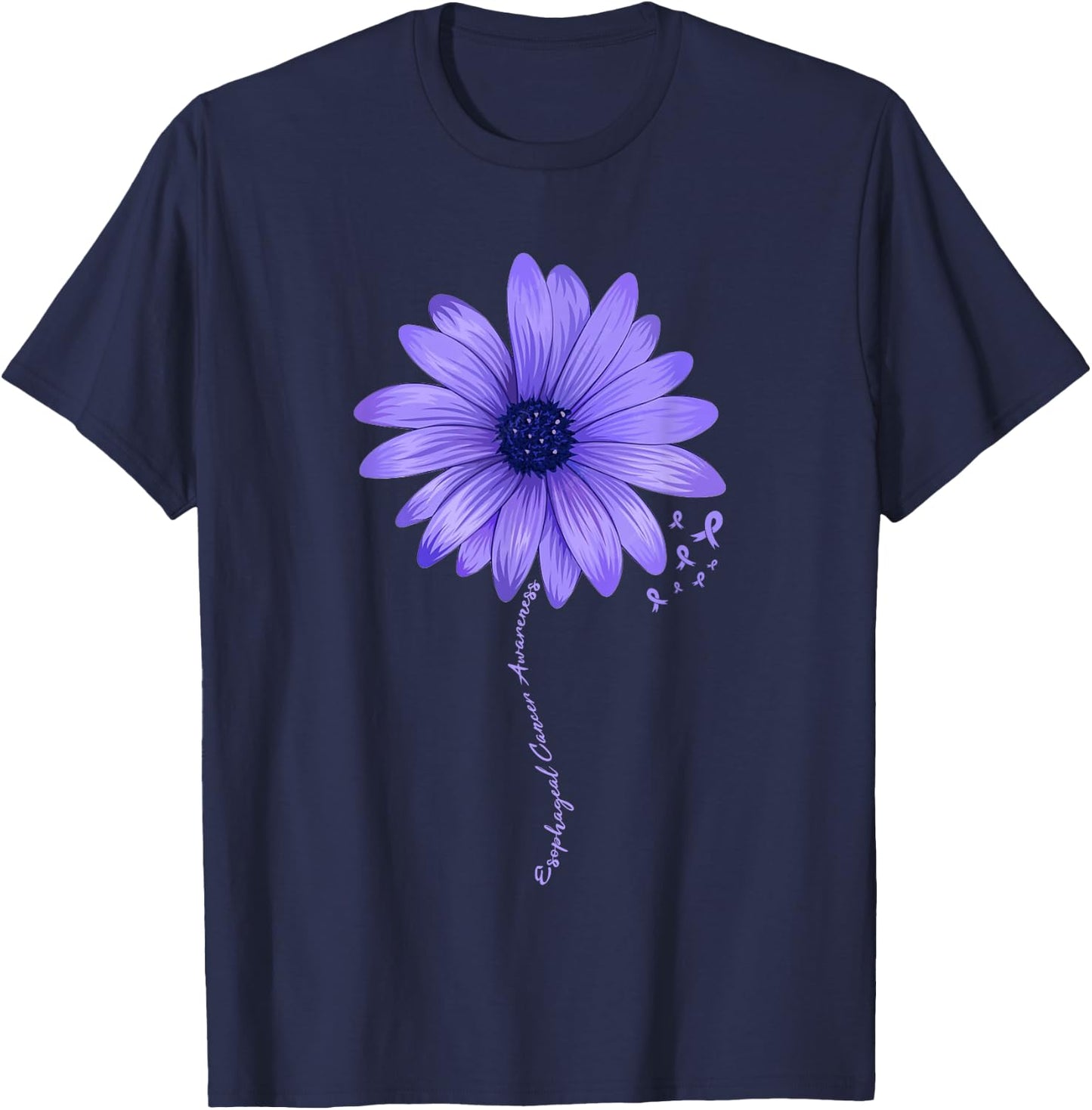 Esophageal Cancer Awareness Sunflower Periwinkle ribbon T-Shirt - T-Shirt | Navy