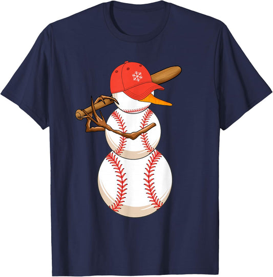 Baseball Snowman Balls Snow Christmas Xmas Women T-Shirt - T-Shirt | Navy