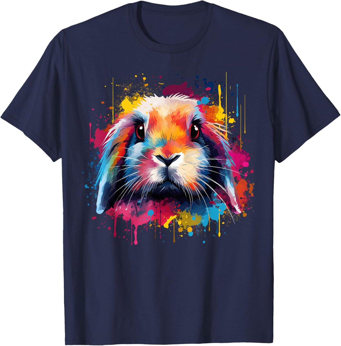 Cute Holland Lop Rabbit Lover Colorful Splash Art T-Shirt - T-Shirt | Navy