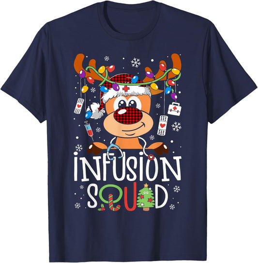 Reindeer Christmas Infusion Nurse Squad Stethoscope Nurse T-Shirt - T-Shirt | Navy