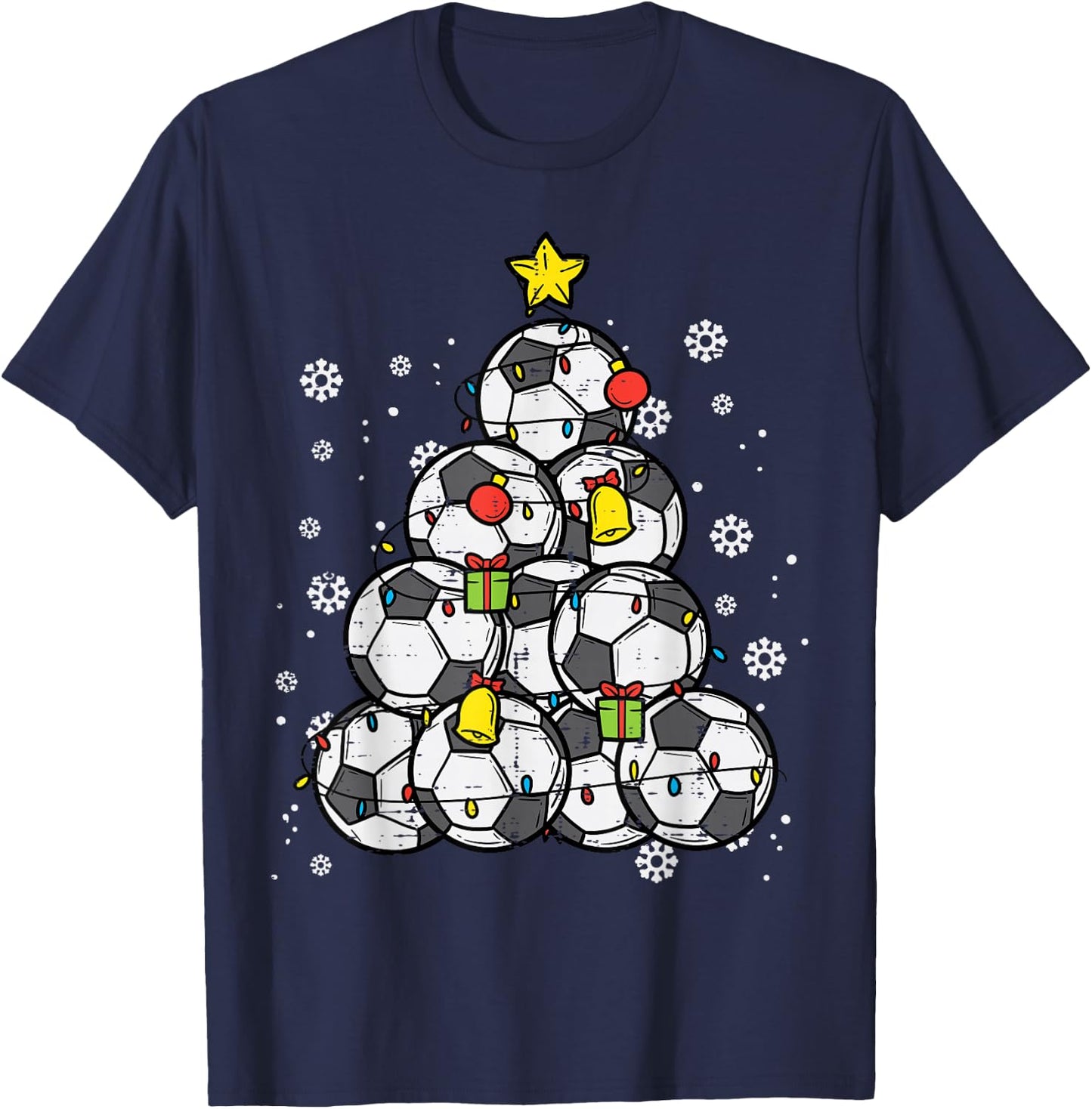 Soccer Christmas Tree Xmas Player Boys Girls Men Women Kids T-Shirt - T-Shirt | Navy