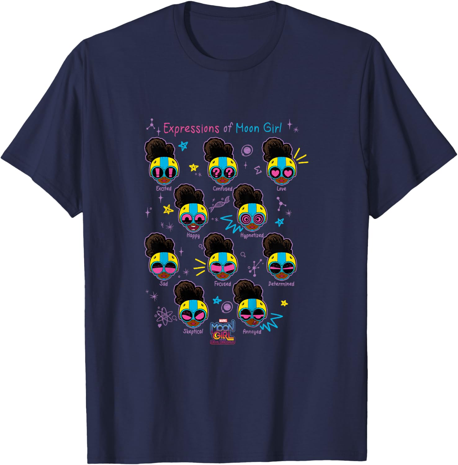 Marvel Moon Girl And Devil Dinosaur Expressions Collage T-Shirt - T-Shirt | Navy