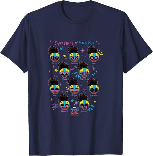 Marvel Moon Girl And Devil Dinosaur Expressions Collage T-Shirt - T-Shirt | Navy