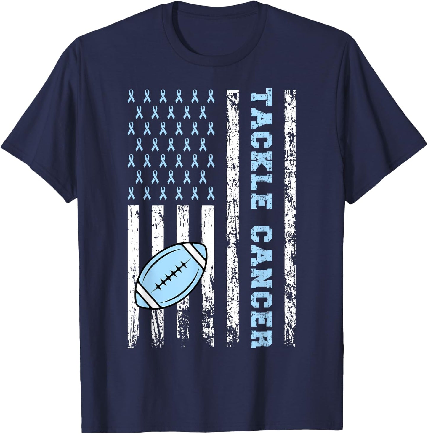 Tackle Football Light Blue Ribbon Prostate Cancer Awareness T-Shirt - T-Shirt | Navy