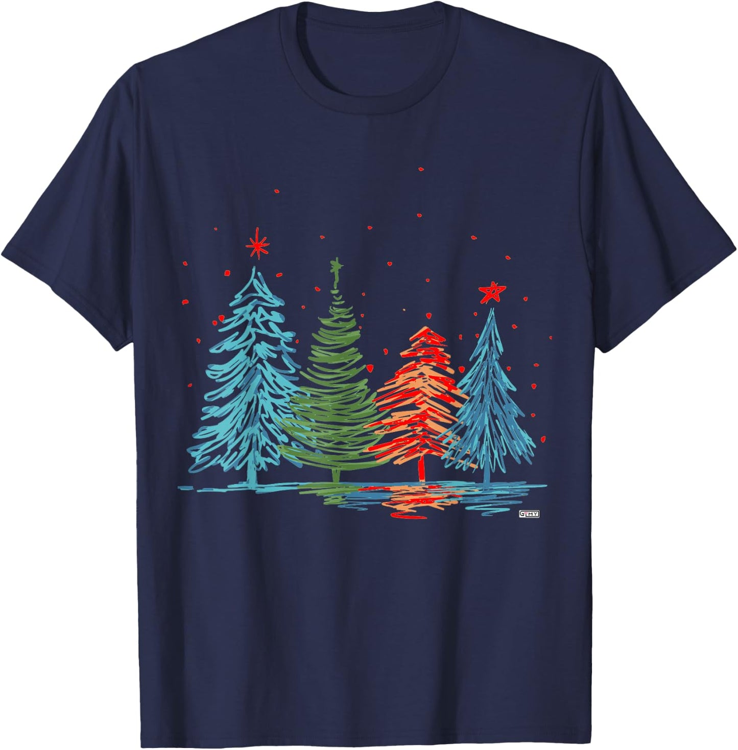 GuitarIsMyYoga Christmas Vintage Modern Christmas Tree , Black, Small, -Adults, Short Sleeve, Classic Fit T-Shirt - T-Shirt | Navy