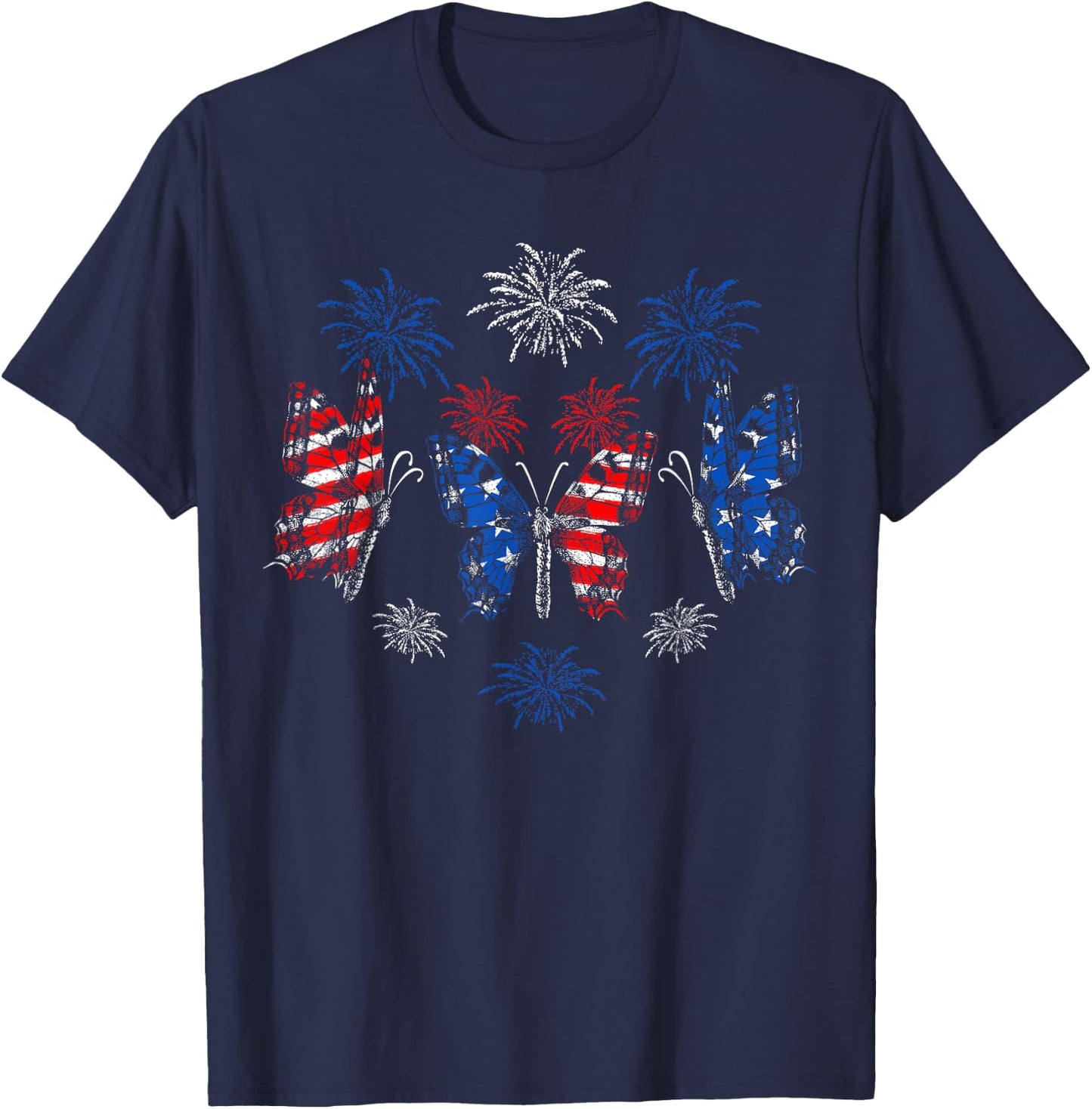 Butterfly USA Flag Cute 4th of July Fireworks Patriotic T-Shirt - T-Shirt | Navy