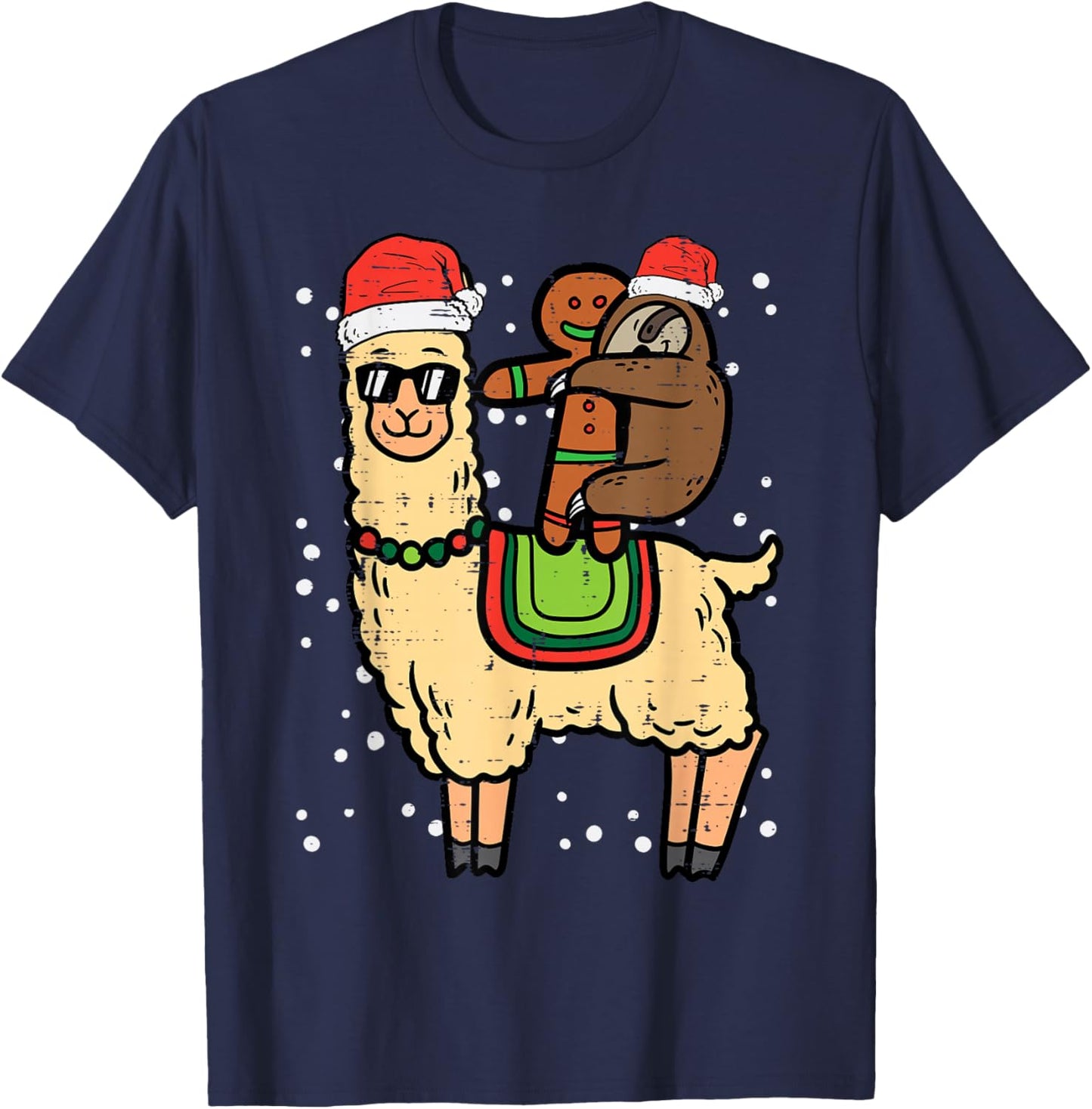 Christmas Sloth Gingerbread Riding Llama Xmas Men Women Kids T-Shirt - T-Shirt | Navy