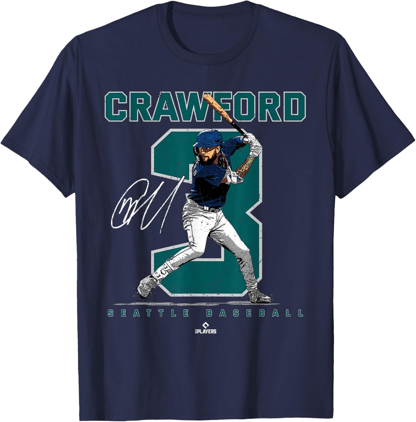 Number and Portrait JP Crawford Seattle MLBPA T-Shirt - T-Shirt | Navy