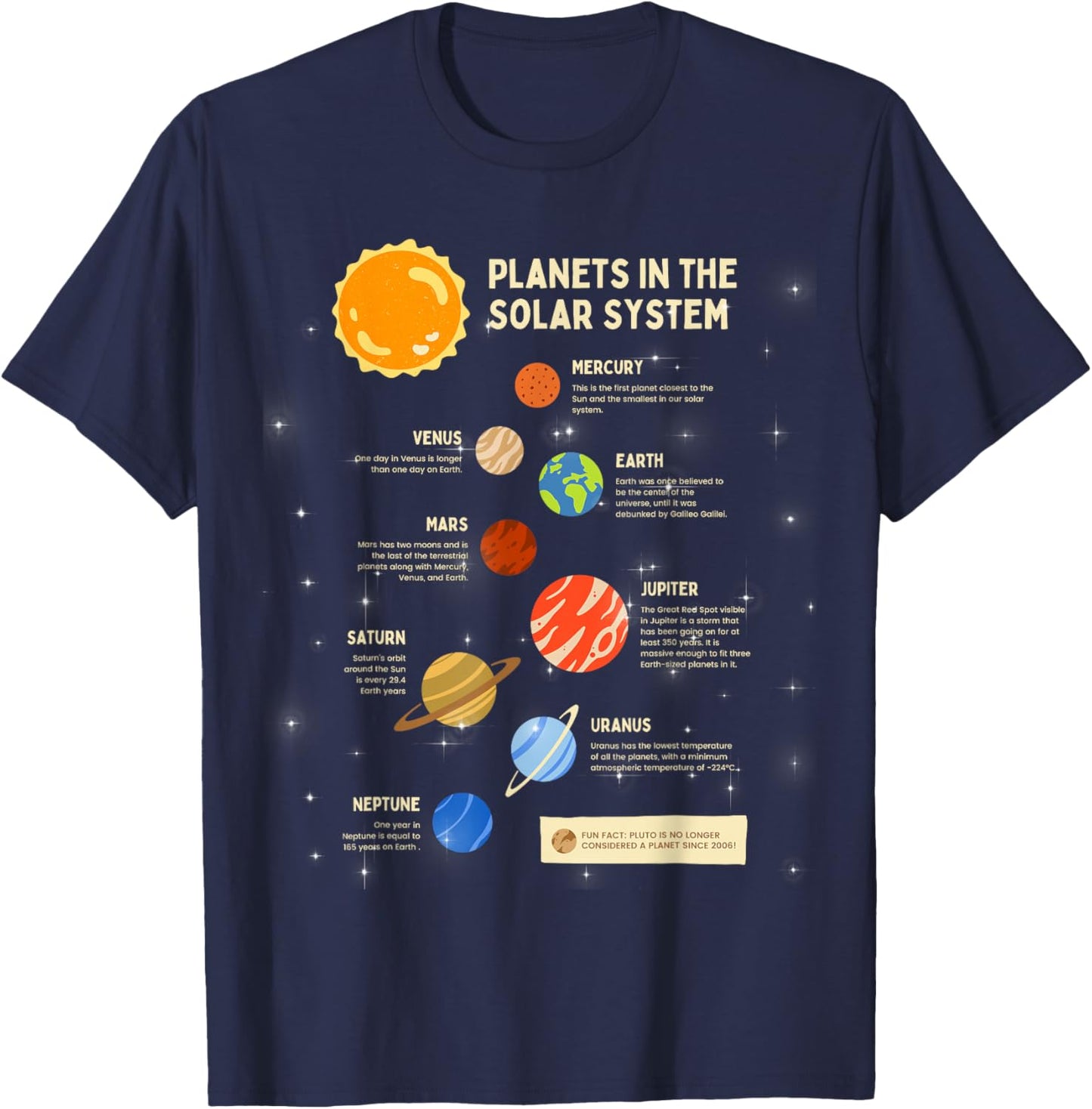Planets Solar System Outer Space Science Boys Girls Kids T-Shirt - T-Shirt | Navy