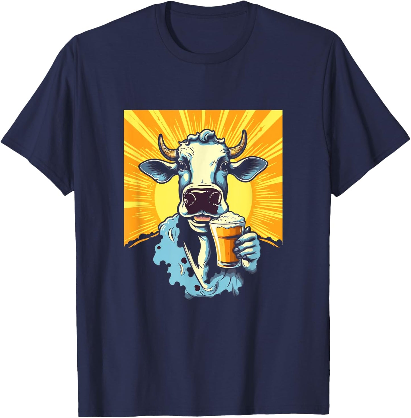 Cow Drinking Beer Glass Mug Brew Beer Drinker Drunk Cows T-Shirt - T-Shirt | Navy