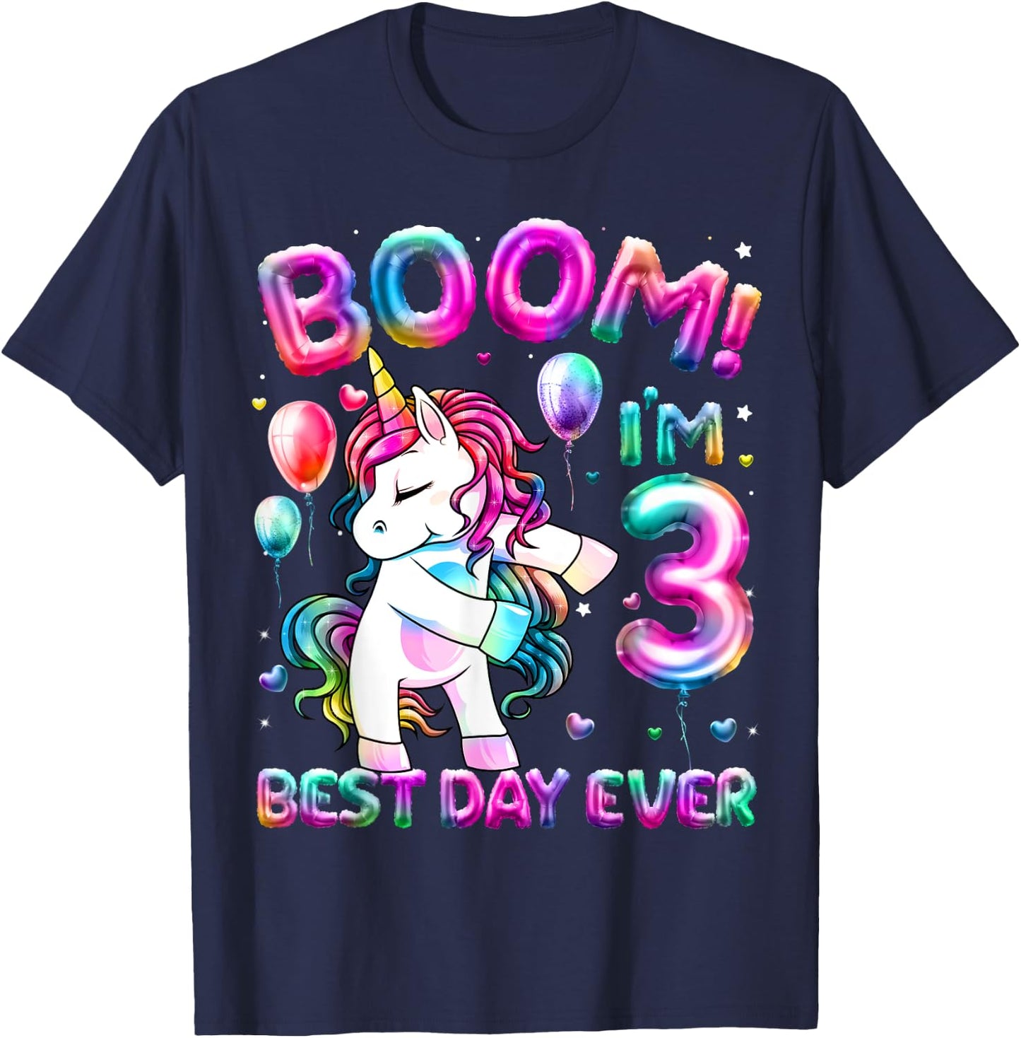 3 Years Old Flossing Unicorn Gifts 3rd Birthday Girl Party T-Shirt - T-Shirt | Navy