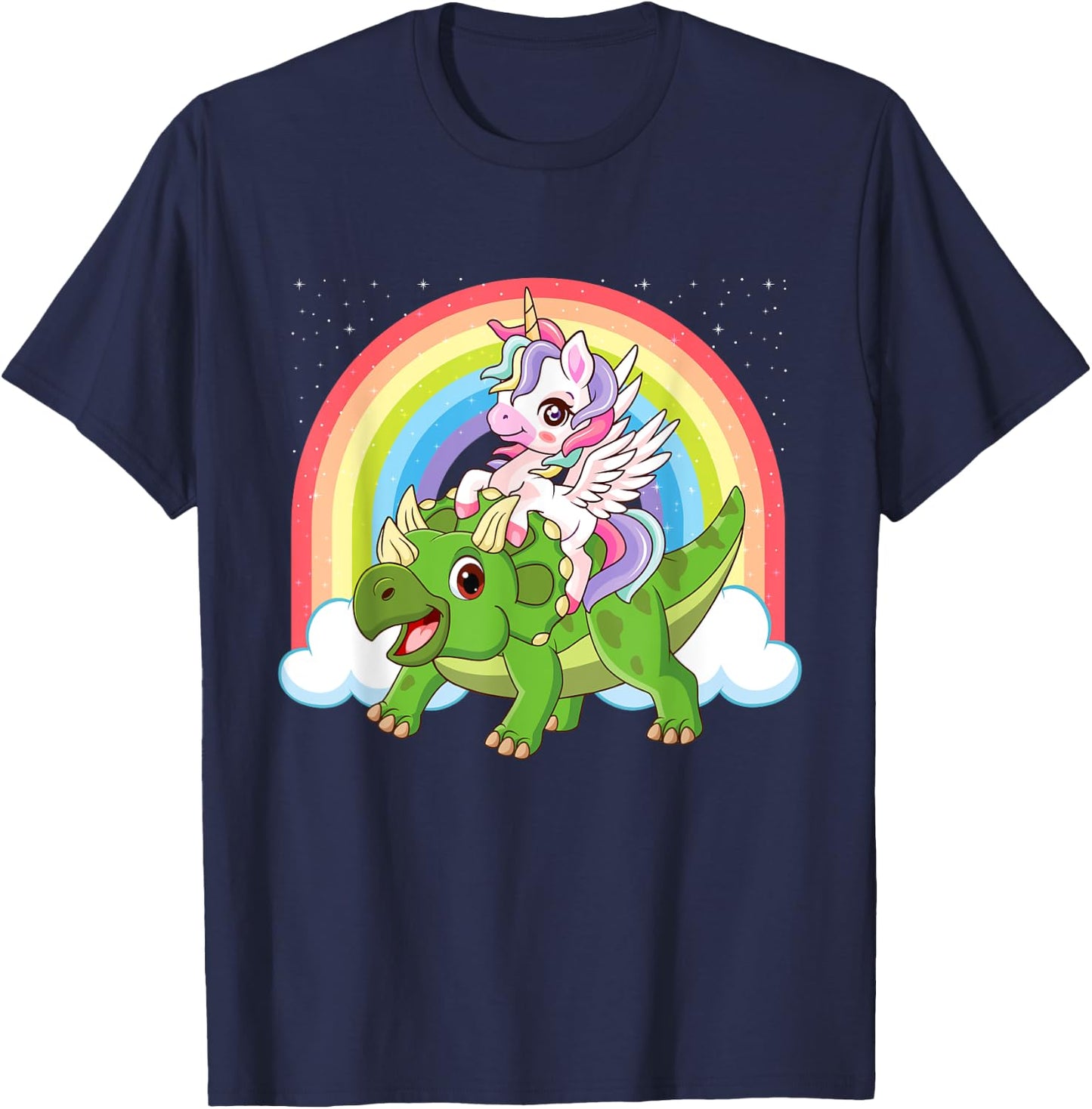 Magical Unicorn And Triceratops - Dinosaur Lover T-Shirt - T-Shirt | Navy