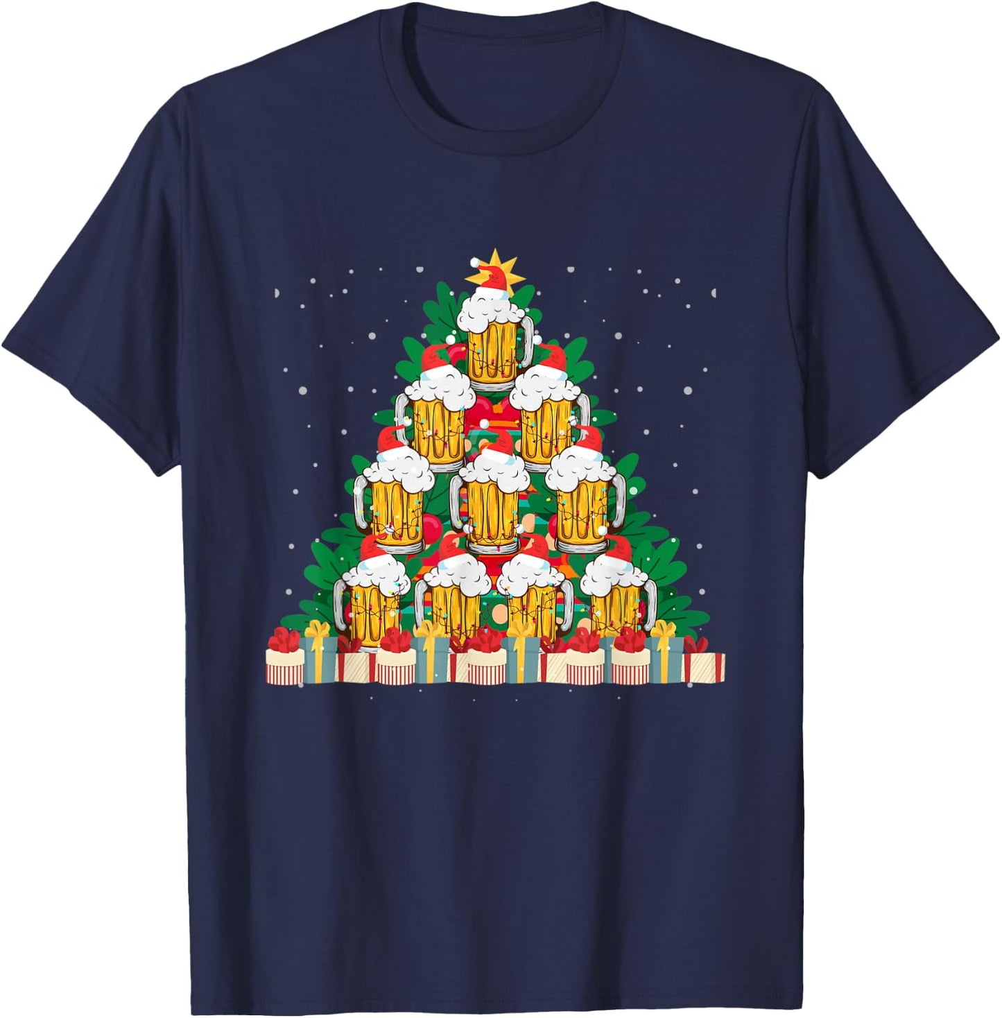 Christmas Fir Tree With Beer Ugly Xmas Beer T-Shirt - T-Shirt | Navy