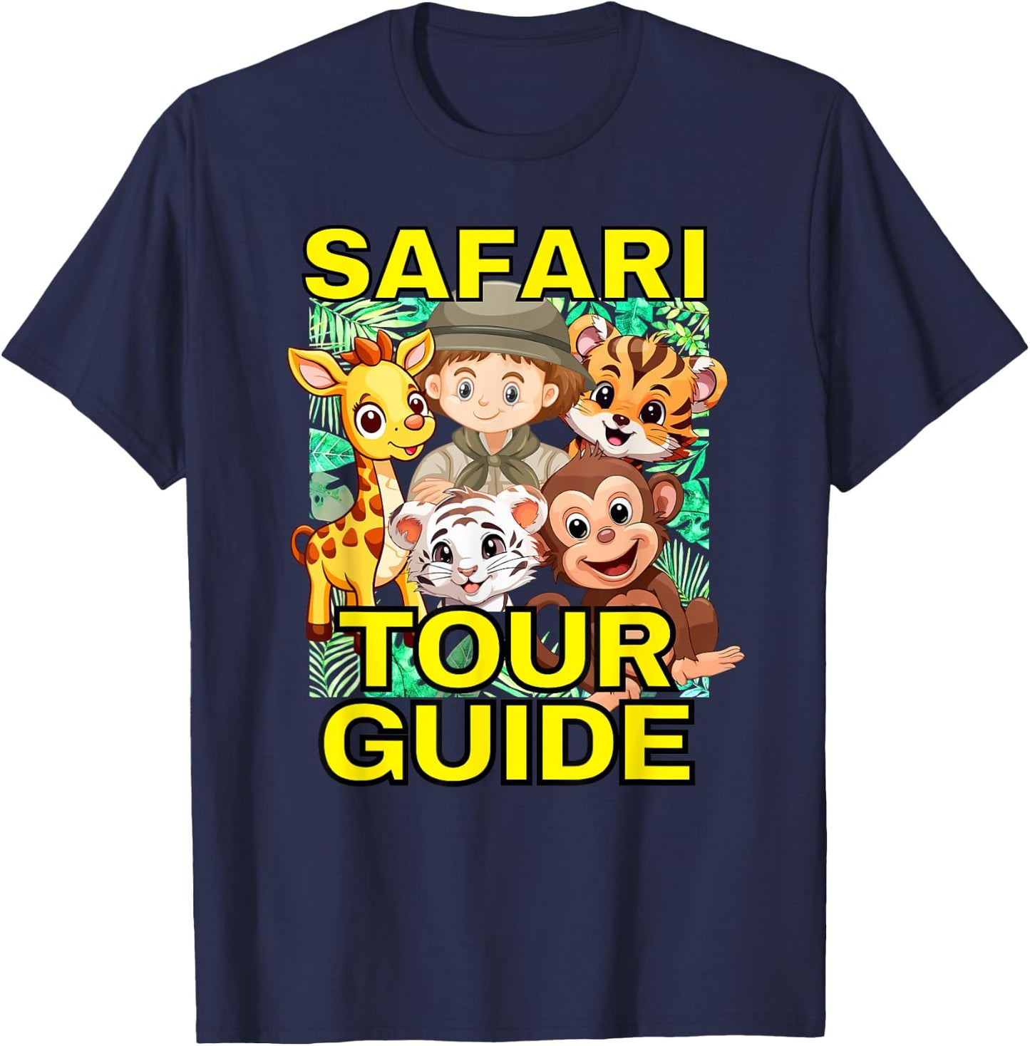 Safari Tour Guide Cute Animal Graphics T-Shirt - T-Shirt | Navy