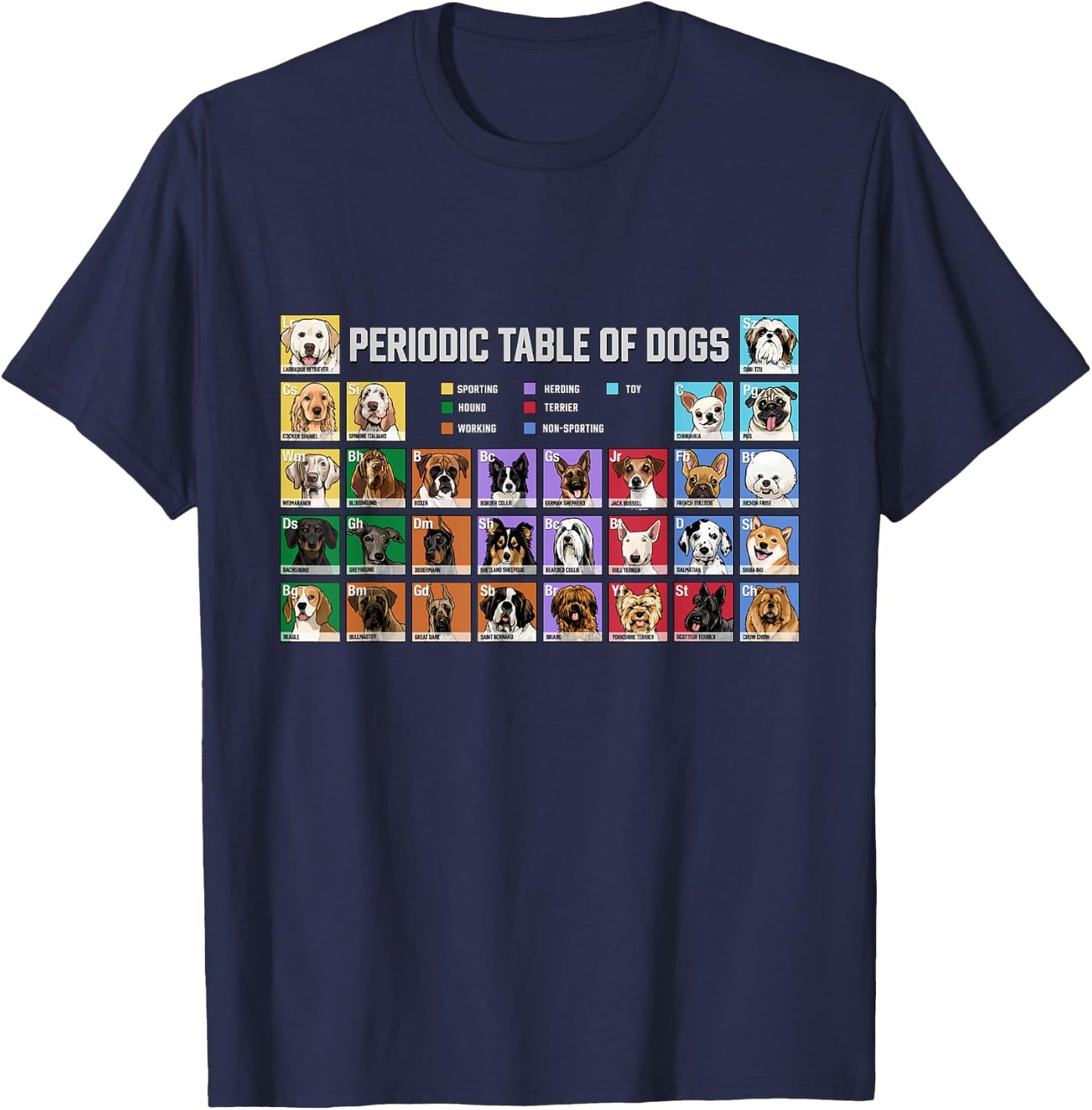 Periodic Table of Dogs Pet Puppy Science Dog Lover Dog Owner Men Women Kids T-Shirt - T-Shirt | Navy