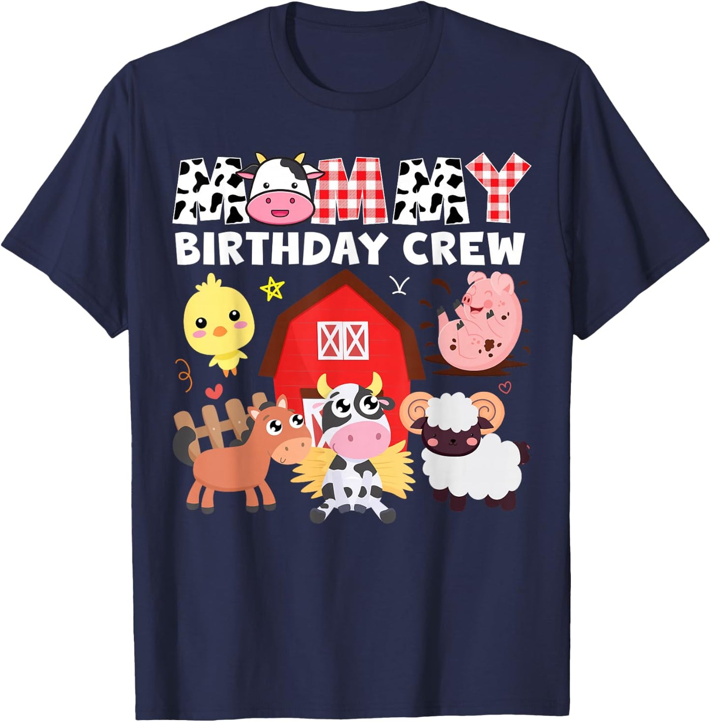Cow Mommy Birthday Crew Farm Theme Animals Birthday Party T-Shirt - T-Shirt | Navy