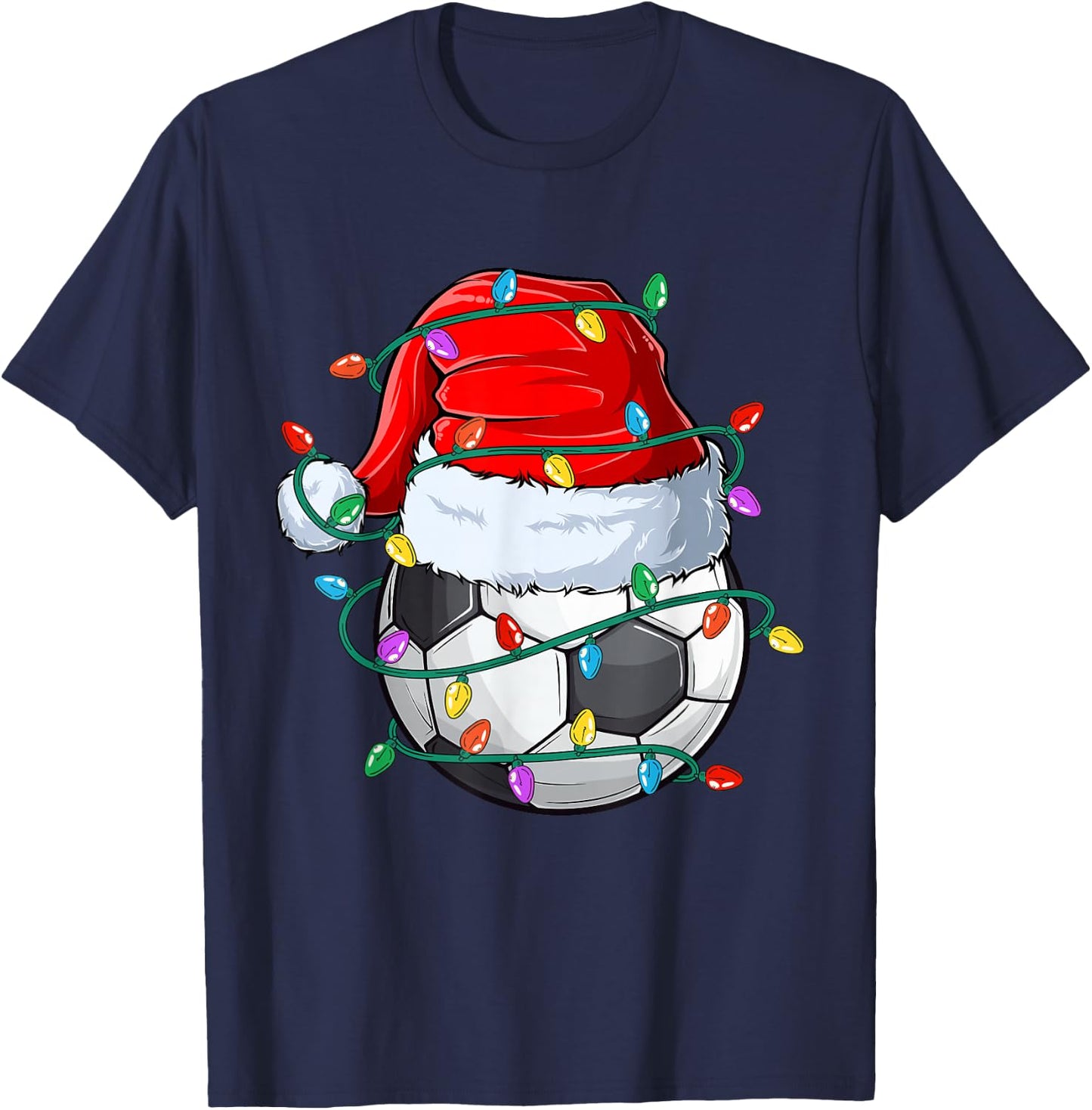 Christmas Soccer Xmas Santa Sports Hat Ball Kids Boys Men T-Shirt - T-Shirt | Navy