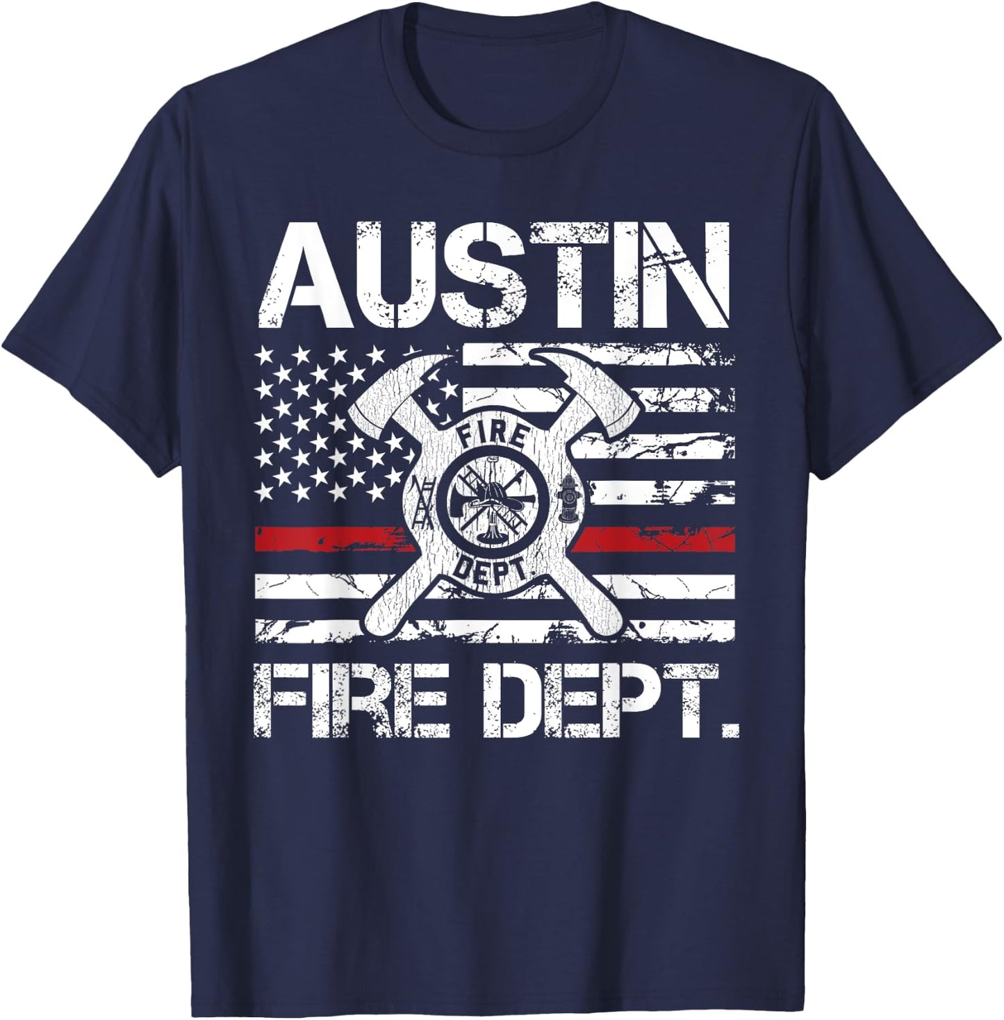 Austin Texas Fire Department Thin Red Line Logo T-Shirt - T-Shirt | Navy