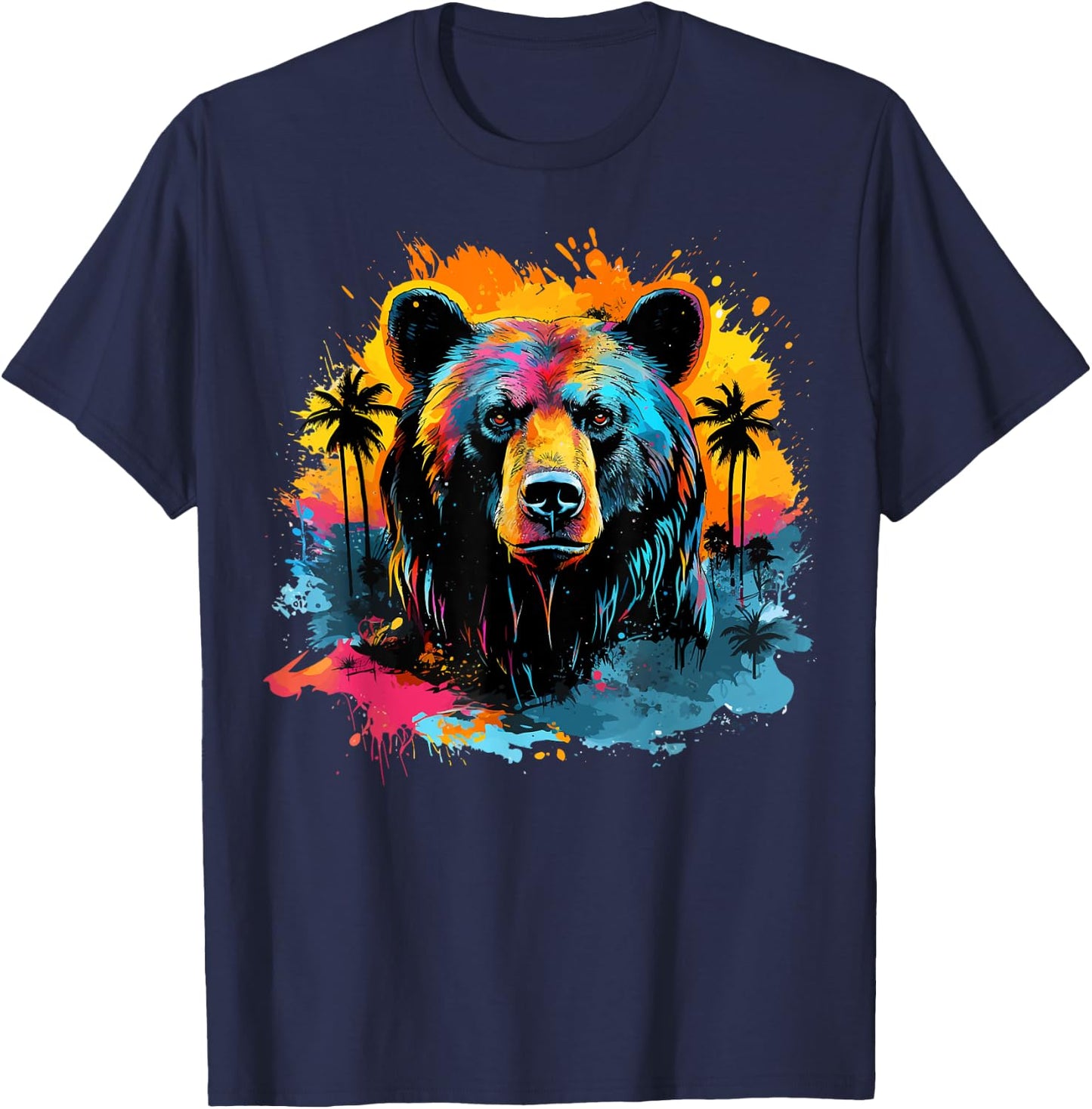 Florida Black Bear Wildlife Animal Lover Colorful Splash Art T-Shirt - T-Shirt | Navy