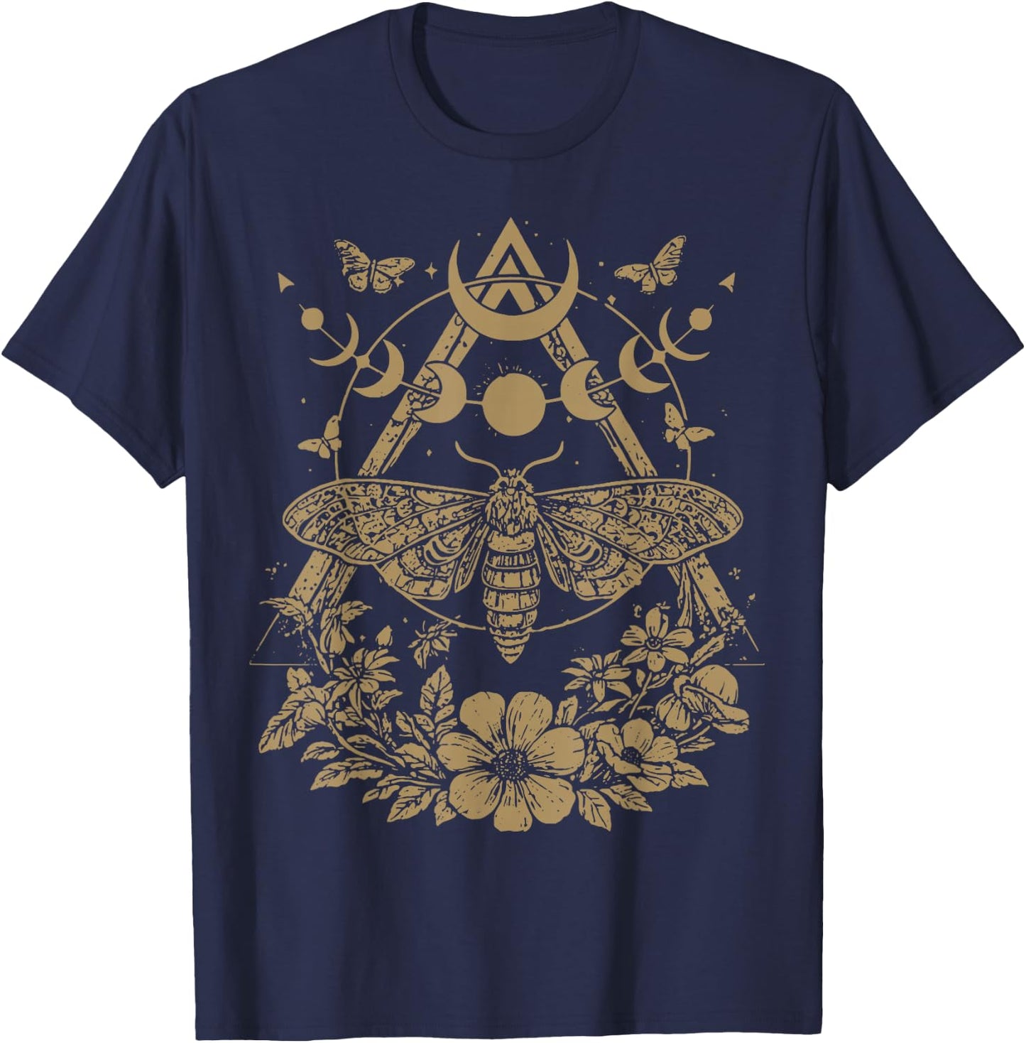 Cute Fairycore Floral Moth Aesthetic Girls Women Graphic T-Shirt - T-Shirt | Navy