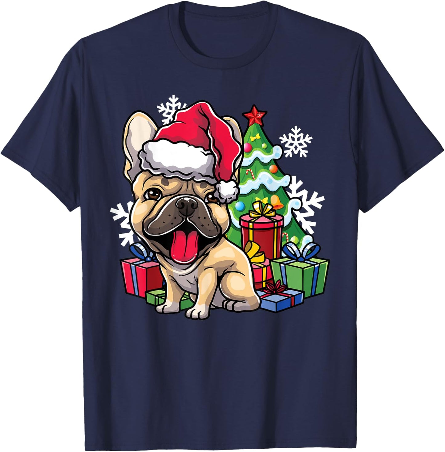 French Bulldog Christmas Santa Hat Xmas Dog Lover Gift Women Kids T-Shirt - T-Shirt | Navy